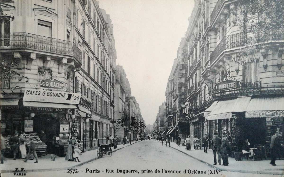 La rue Daguerre à Paris au début du XXe siècle, carte postale envoyée par Guino à ses parents
